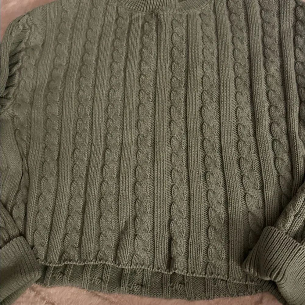 Sincerely Jules Olive Green Cable Knit Crewneck Sweater